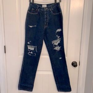Calvin Klein 100% cotton high rise mom jean curved destroyed dark wash